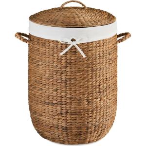 image:imageBest Choice Products Round Laundry Hamper wLid Handwoven Laundry Basket Builtin Handles amp Removable Liner for Clothes Towels Blanket amp Storage Organization  ChestnutChestnut