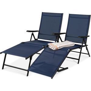 image:imageBest Choice Products Set of 2 Outdoor Patio Chaise Lounge Chair Adjustable Reclining Folding Pool Lounger for Poolside Deck Backyard wSteel Frame 250lb Weight Capacity  BrownNavy