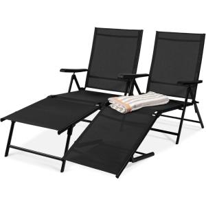 image:imageBest Choice Products Set of 2 Outdoor Patio Chaise Lounge Chair Adjustable Reclining Folding Pool Lounger for Poolside Deck Backyard wSteel Frame 250lb Weight Capacity  BrownBlack