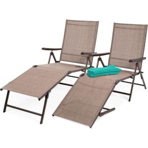 image:imageBest Choice Products Set of 2 Outdoor Patio Chaise Lounge Chair Adjustable Reclining Folding Pool Lounger for Poolside Deck Backyard wSteel Frame 250lb Weight Capacity  BrownBrown