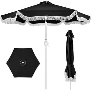 image:imageBest Choice Products 9ft Fringe Market Patio Umbrella  Outdoor Boho Tassel Sunshade for Table Pool Deck Backyard  UPF50 Easy Tilt Heavy Duty Steel Pole amp Ribs  PinkBlack