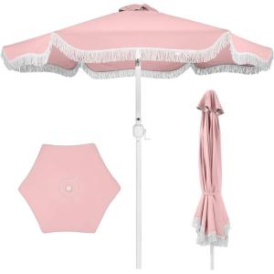 image:imageBest Choice Products 9ft Fringe Market Patio Umbrella  Outdoor Boho Tassel Sunshade for Table Pool Deck Backyard  UPF50 Easy Tilt Heavy Duty Steel Pole amp Ribs  PinkPink