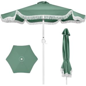 image:imageBest Choice Products 9ft Fringe Market Patio Umbrella  Outdoor Boho Tassel Sunshade for Table Pool Deck Backyard  UPF50 Easy Tilt Heavy Duty Steel Pole amp Ribs  PinkSeaglass Green