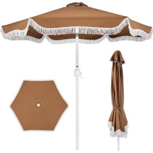 image:imageBest Choice Products 9ft Fringe Market Patio Umbrella  Outdoor Boho Tassel Sunshade for Table Pool Deck Backyard  UPF50 Easy Tilt Heavy Duty Steel Pole amp Ribs  PinkTan
