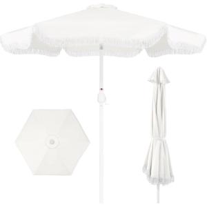image:imageBest Choice Products 9ft Fringe Market Patio Umbrella  Outdoor Boho Tassel Sunshade for Table Pool Deck Backyard  UPF50 Easy Tilt Heavy Duty Steel Pole amp Ribs  PinkWhite