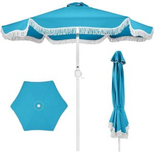 image:imageBest Choice Products 9ft Fringe Market Patio Umbrella  Outdoor Boho Tassel Sunshade for Table Pool Deck Backyard  UPF50 Easy Tilt Heavy Duty Steel Pole amp Ribs  PinkSky Blue