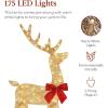 image:imageBest Choice Products 4ft 3Piece 2D Lighted Christmas Deer Family Set Large Outdoor Yard Reindeer Holiday Decoration with 175 LED Lights Stakes Zip Ties  GoldGold