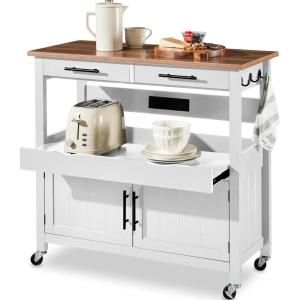 image:imageBest Choice Products 36in Large Rolling Kitchen Island Cart 2Door Cabinet 2 Drawers PullOut Shelf Power Outlet Hooks amp Swivel Lockable Wheels  Forest GreenWhite