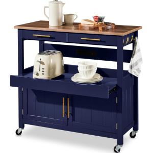 image:imageBest Choice Products 36in Large Rolling Kitchen Island Cart 2Door Cabinet 2 Drawers PullOut Shelf Power Outlet Hooks amp Swivel Lockable Wheels  Forest GreenMidnight Blue