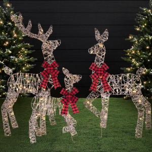 image:imageBest Choice Products 4ft 3Piece 2D Lighted Christmas Deer Family Set Large Outdoor Yard Reindeer Holiday Decoration with 175 LED Lights Stakes Zip Ties  GoldRattan