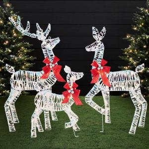 image:imageBest Choice Products 4ft 3Piece 2D Lighted Christmas Deer Family Set Large Outdoor Yard Reindeer Holiday Decoration with 175 LED Lights Stakes Zip Ties  GoldIridescent
