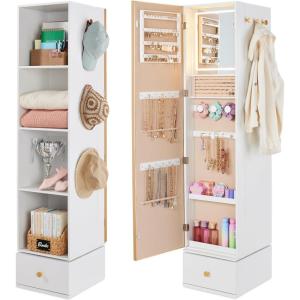 image:imageBest Choice Products 360 Rotating Storage Mirror wGold Metal Frame Swivel Jewelry Armoire wFullLength Mirror Storage Tower wCube Shelves BuiltIn Jewelry Organizer amp Hooks  Gold