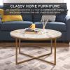 image:imageBest Choice Products 36in Faux Marble Accent Table Modern End Table Large Coffee Table Home Decor for Living Room Dining Room Tea Coffee wMetal Frame Foot Caps Designer  WhiteGoldWhiteBronze Gold