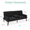 image:imageBest Choice Products MidCentury Modern Upholstered Futon Convertible Folding Sofa Bed Small Couch wRounded Armrests 2 Cupholders  BlackBlack