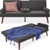 image:imageBest Choice Products MidCentury Modern Upholstered Futon Convertible Folding Sofa Bed Small Couch wRounded Armrests 2 Cupholders  BlackCharcoal