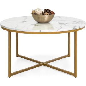 image:imageBest Choice Products 36in Faux Marble Accent Table Modern End Table Large Coffee Table Home Decor for Living Room Dining Room Tea Coffee wMetal Frame Foot Caps Designer  WhiteGoldWhiteBronze Gold
