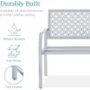 image:imageBest Choice Products Outdoor Bench 2Person Metal Steel Benches Furniture for Garden Patio Porch Entryway wGeometric Backrest 790lb Capacity  BlackLight Gray