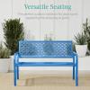image:imageBest Choice Products Outdoor Bench 2Person Metal Steel Benches Furniture for Garden Patio Porch Entryway wGeometric Backrest 790lb Capacity  BlackOcean Blue