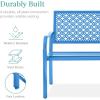 image:imageBest Choice Products Outdoor Bench 2Person Metal Steel Benches Furniture for Garden Patio Porch Entryway wGeometric Backrest 790lb Capacity  BlackOcean Blue