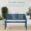 image:imageBest Choice Products Outdoor Bench 2Person Metal Steel Benches Furniture for Garden Patio Porch Entryway wGeometric Backrest 790lb Capacity  BlackPeacock Blue