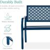 image:imageBest Choice Products Outdoor Bench 2Person Metal Steel Benches Furniture for Garden Patio Porch Entryway wGeometric Backrest 790lb Capacity  BlackPeacock Blue