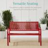 image:imageBest Choice Products Outdoor Bench 2Person Metal Steel Benches Furniture for Garden Patio Porch Entryway wGeometric Backrest 790lb Capacity  BlackRose Red