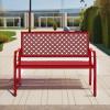 image:imageBest Choice Products Outdoor Bench 2Person Metal Steel Benches Furniture for Garden Patio Porch Entryway wGeometric Backrest 790lb Capacity  BlackRose Red