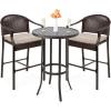 image:imageBest Choice Products 3Piece Patio Bar Table Set Outdoor Wicker Bar Height Bistro Furniture for Backyard Poolside Balcony wBarstools Cushions Steel Frame  BrownBeigeBrownBeige