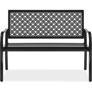 image:imageBest Choice Products Outdoor Bench 2Person Metal Steel Benches Furniture for Garden Patio Porch Entryway wGeometric Backrest 790lb Capacity  BlackBlack