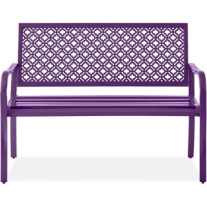 image:imageBest Choice Products Outdoor Bench 2Person Metal Steel Benches Furniture for Garden Patio Porch Entryway wGeometric Backrest 790lb Capacity  BlackDark Purple