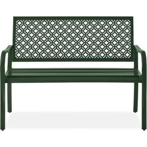 image:imageBest Choice Products Outdoor Bench 2Person Metal Steel Benches Furniture for Garden Patio Porch Entryway wGeometric Backrest 790lb Capacity  BlackDark Green