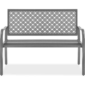image:imageBest Choice Products Outdoor Bench 2Person Metal Steel Benches Furniture for Garden Patio Porch Entryway wGeometric Backrest 790lb Capacity  BlackGrey