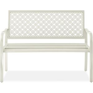 image:imageBest Choice Products Outdoor Bench 2Person Metal Steel Benches Furniture for Garden Patio Porch Entryway wGeometric Backrest 790lb Capacity  BlackIvory