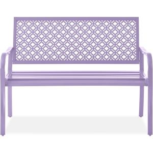 image:imageBest Choice Products Outdoor Bench 2Person Metal Steel Benches Furniture for Garden Patio Porch Entryway wGeometric Backrest 790lb Capacity  BlackLavender