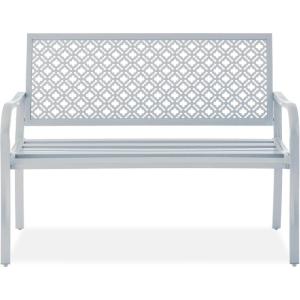 image:imageBest Choice Products Outdoor Bench 2Person Metal Steel Benches Furniture for Garden Patio Porch Entryway wGeometric Backrest 790lb Capacity  BlackLight Gray