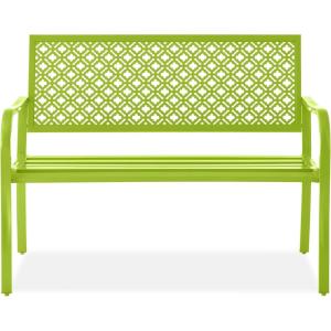image:imageBest Choice Products Outdoor Bench 2Person Metal Steel Benches Furniture for Garden Patio Porch Entryway wGeometric Backrest 790lb Capacity  BlackLime Green