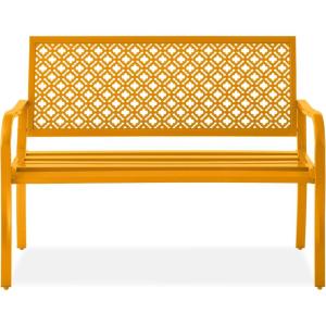 image:imageBest Choice Products Outdoor Bench 2Person Metal Steel Benches Furniture for Garden Patio Porch Entryway wGeometric Backrest 790lb Capacity  BlackMarigold