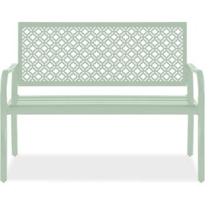 image:imageBest Choice Products Outdoor Bench 2Person Metal Steel Benches Furniture for Garden Patio Porch Entryway wGeometric Backrest 790lb Capacity  BlackMint Green