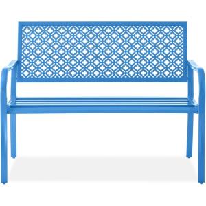 image:imageBest Choice Products Outdoor Bench 2Person Metal Steel Benches Furniture for Garden Patio Porch Entryway wGeometric Backrest 790lb Capacity  BlackOcean Blue