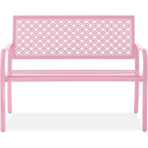 image:imageBest Choice Products Outdoor Bench 2Person Metal Steel Benches Furniture for Garden Patio Porch Entryway wGeometric Backrest 790lb Capacity  BlackPink