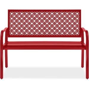image:imageBest Choice Products Outdoor Bench 2Person Metal Steel Benches Furniture for Garden Patio Porch Entryway wGeometric Backrest 790lb Capacity  BlackRose Red