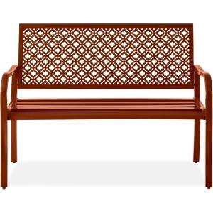 image:imageBest Choice Products Outdoor Bench 2Person Metal Steel Benches Furniture for Garden Patio Porch Entryway wGeometric Backrest 790lb Capacity  BlackRust