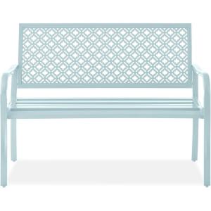 image:imageBest Choice Products Outdoor Bench 2Person Metal Steel Benches Furniture for Garden Patio Porch Entryway wGeometric Backrest 790lb Capacity  BlackSky Blue