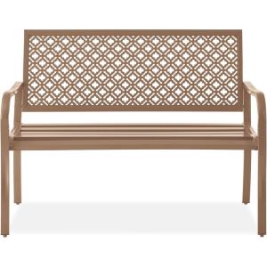 image:imageBest Choice Products Outdoor Bench 2Person Metal Steel Benches Furniture for Garden Patio Porch Entryway wGeometric Backrest 790lb Capacity  BlackTaupe