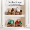 image:imageBest Choice Products 9x12 Scalloped Shelf Baskets Woven Storage Bins amp Pantry Organizer for Kitchen Living Room Bathroom Bedroom Laundry amp Nursery 4 Pack  Natural with White TrimChestnut