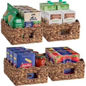 image:imageBest Choice Products 9x12 Scalloped Shelf Baskets Woven Storage Bins amp Pantry Organizer for Kitchen Living Room Bathroom Bedroom Laundry amp Nursery 4 Pack  Natural with White TrimChestnut