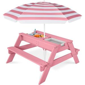 image:imageBest Choice Products 3in1 Sand and Water Table for Toddlers Kids Picnic Table with Umbrella Seats up to 4 220 lb Capacity Per Bench Removable Top Panel 2 Buckets  PinkPink