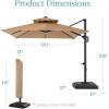 image:imageBest Choice Products 10x10ft Cantilever Patio Umbrella wBase Included Solar LED Lights 360 Rotation Large Offset Hanging Outdoor Shade for Deck Pool Backyard wStand  SandTan