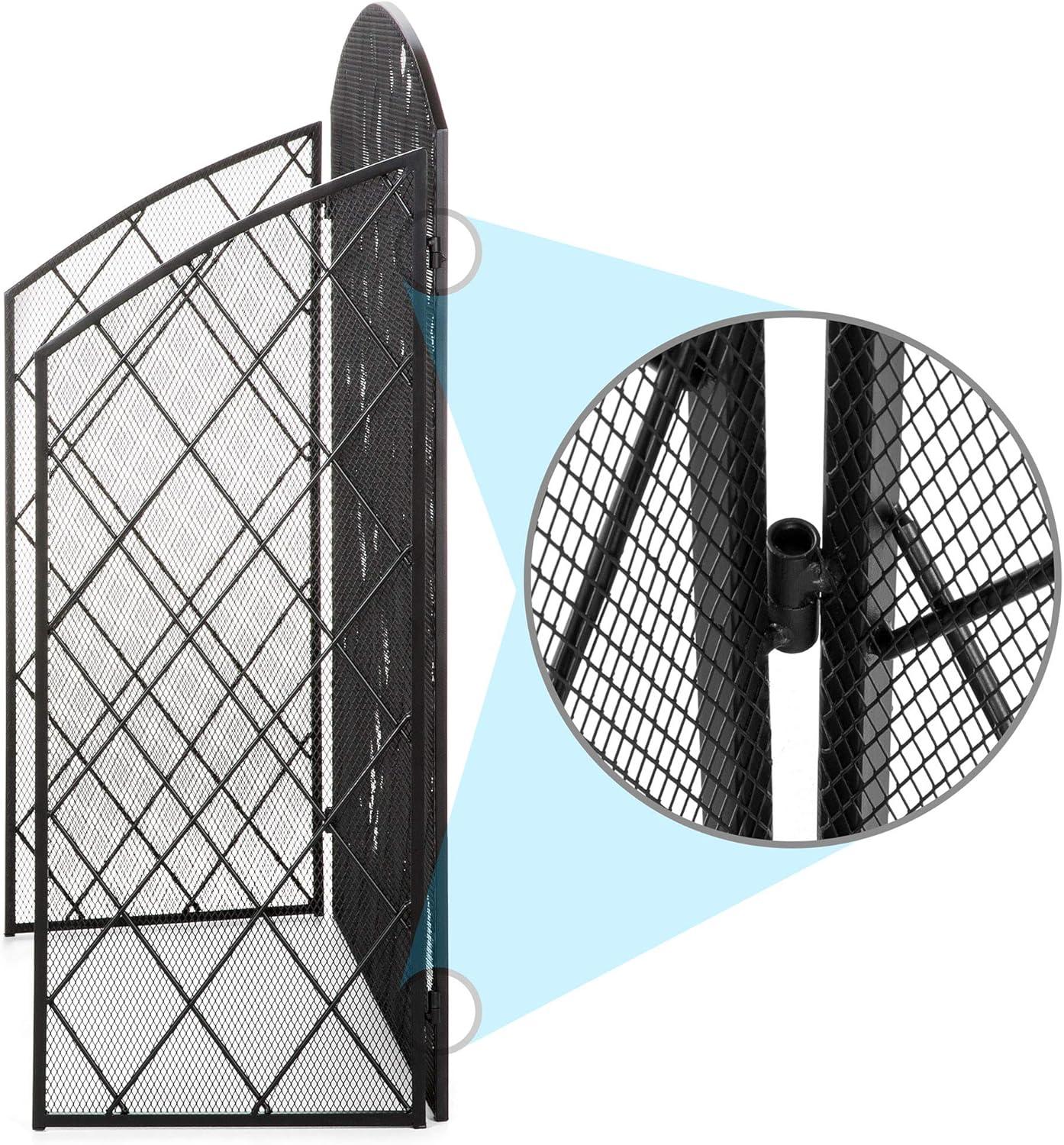 image:imageBest Choice Products 3Panel 50x30in Wrought Iron Decorative Mesh Fireplace Screen Gate Protector Fire Spark Guard for Indoor amp Outdoor wFolding Side Panels Black