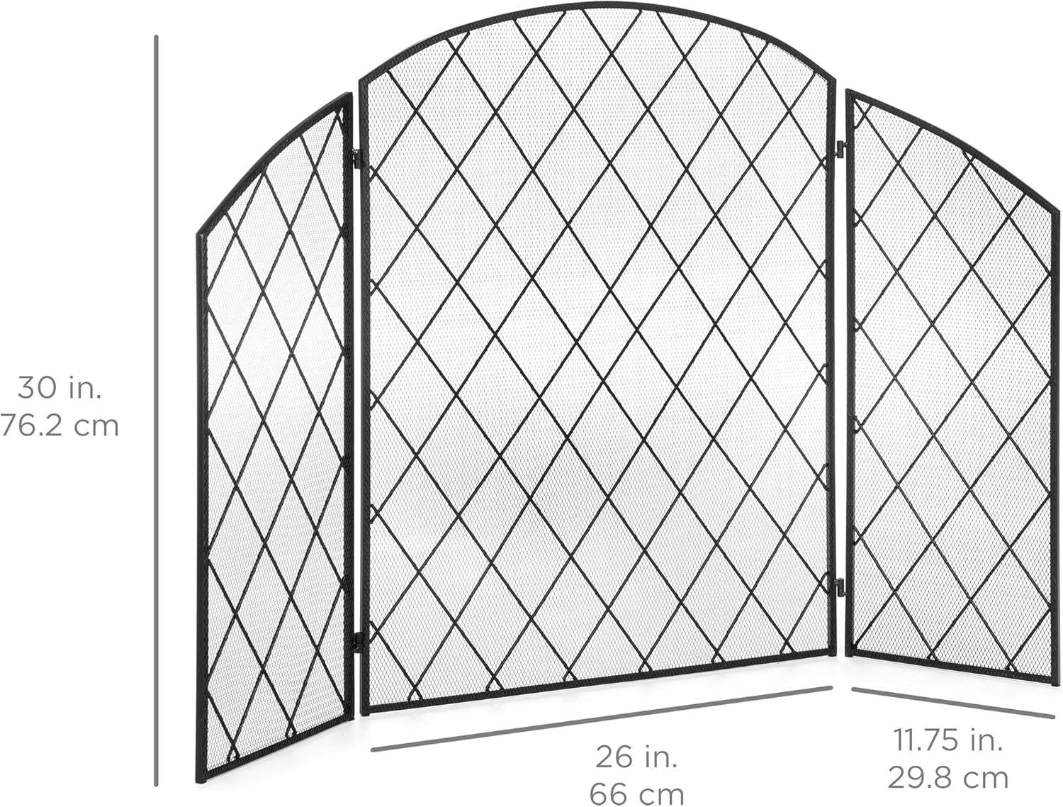 image:imageBest Choice Products 3Panel 50x30in Wrought Iron Decorative Mesh Fireplace Screen Gate Protector Fire Spark Guard for Indoor amp Outdoor wFolding Side Panels Black